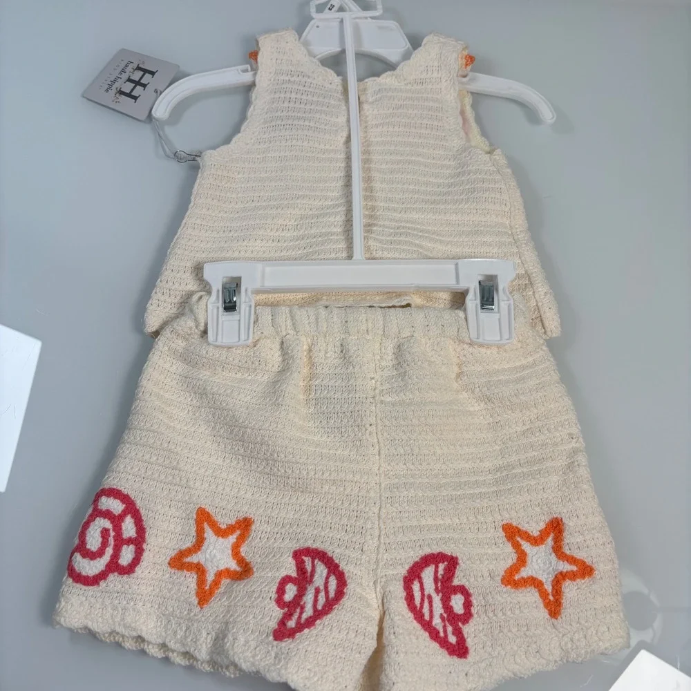 Haute Hippie Girls 12M Cream Crochet Knit 2pc Top Shorts Set NWT Beachy Starfish
